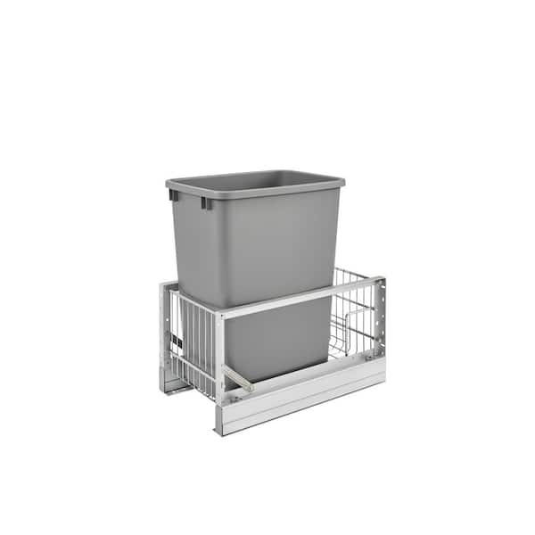 Rev-A-Shelf 19.313 in. H x 10.813 in. W x 18 in. D Single 35 Qt. Deep Pull-Out Brushed Aluminum and White Waste Container