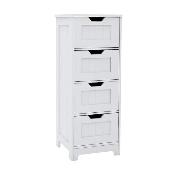 11.8 in. W x 11.8 in. D x 32.68 in. H White MDF Freestanding Linen Cabinet with 4 Drawers