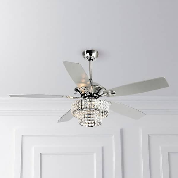 52 in. Indoor Chrome Crystal Chandelier Ceiling Fan with Light and Remote Control