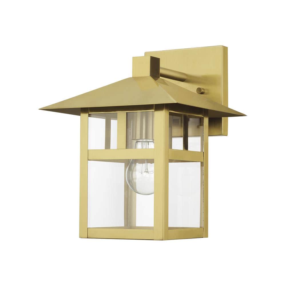 Crestlake 11.5 in. 1-Light Satin Gold Outdoor Hardwired Wall Lantern Sconce with No Bulbs Included price history on PriceWatchPro