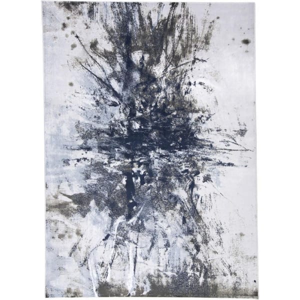 2 X 8 Blue, Gray Abstract Area Rug