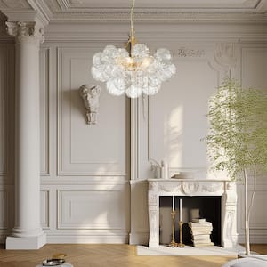 Neuvy 23.7 in. 3-Light Brushed Gold Chandelier with Etched glass Shades for Dining Room