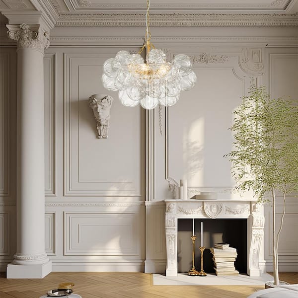 Neuvy 23.7 in. 3-Light Brushed Gold Chandelier with Etched glass Shades for Dining Room