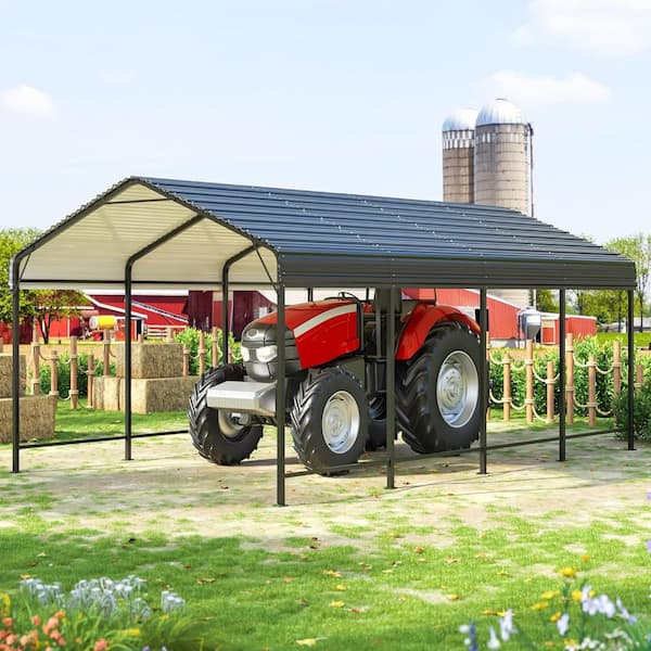 12 ft. W x 20 ft. D Metal Carport with Enhanced Base Outdoor Heavy Duty Garage Galvanized , Car Canopy and Shelter