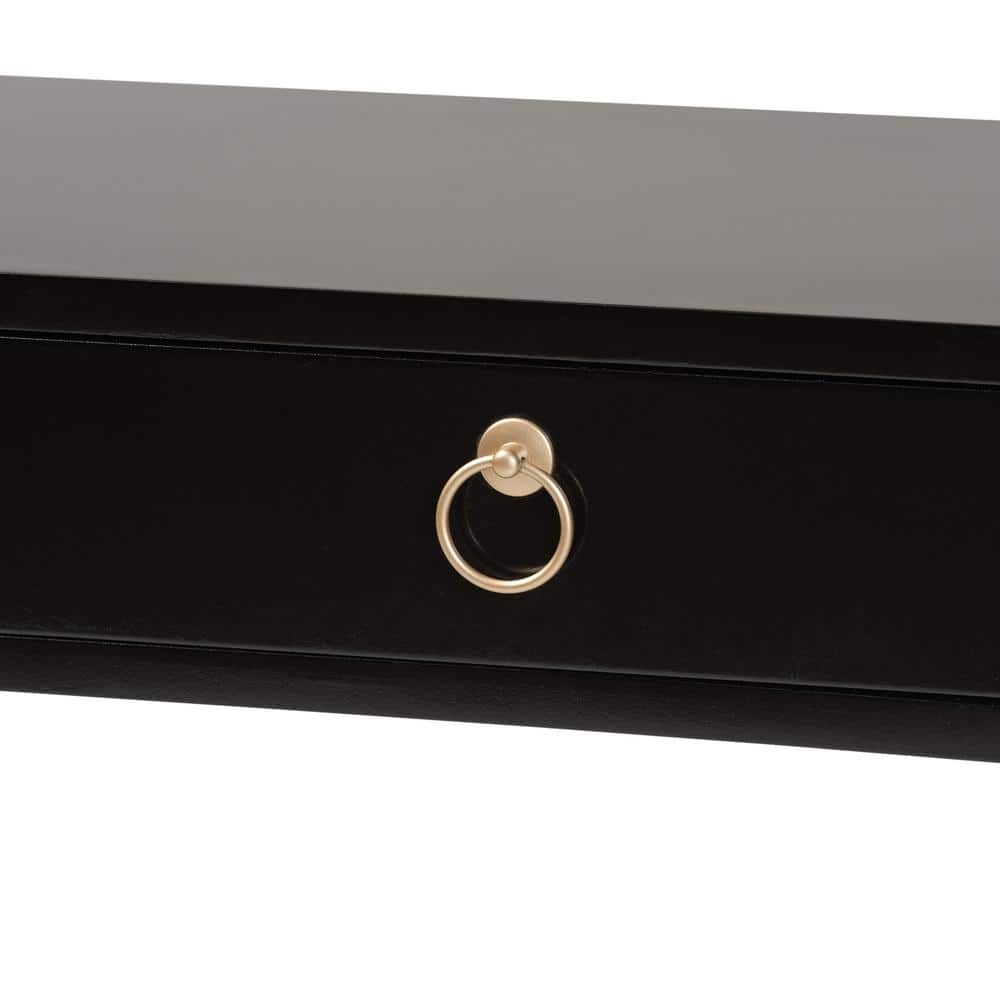 Black and Gold Wood Metal 2-Drawer Console Table