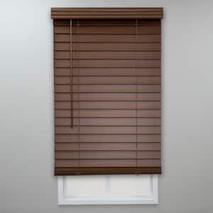 Textured Dark Oak Cordless Room Darkening Faux Wood Blinds with 2 in. Slats - 35 in. W x 64 in. L