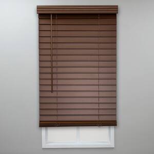 Textured Dark Oak Cordless Room Darkening Faux Wood Blinds with 2 in. Slats - 44.5 in. W x 60 in. L