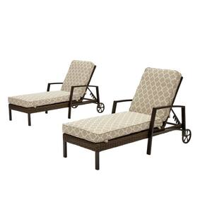 Whitfield Dark Brown Wicker Outdoor Patio Chaise Lounge with CushionGuard Toffee Trellis Tan Cushions (2-Pack)