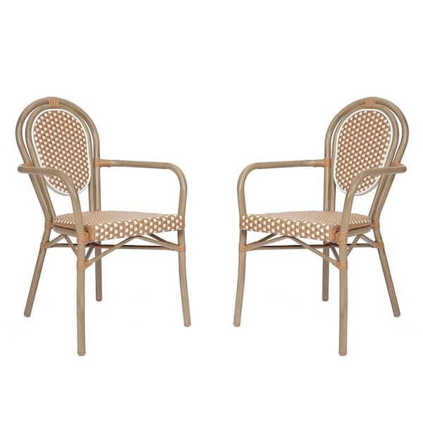 Carnegy Avenue Brown Aluminum Outdoor Dining Chair in White Set of 2