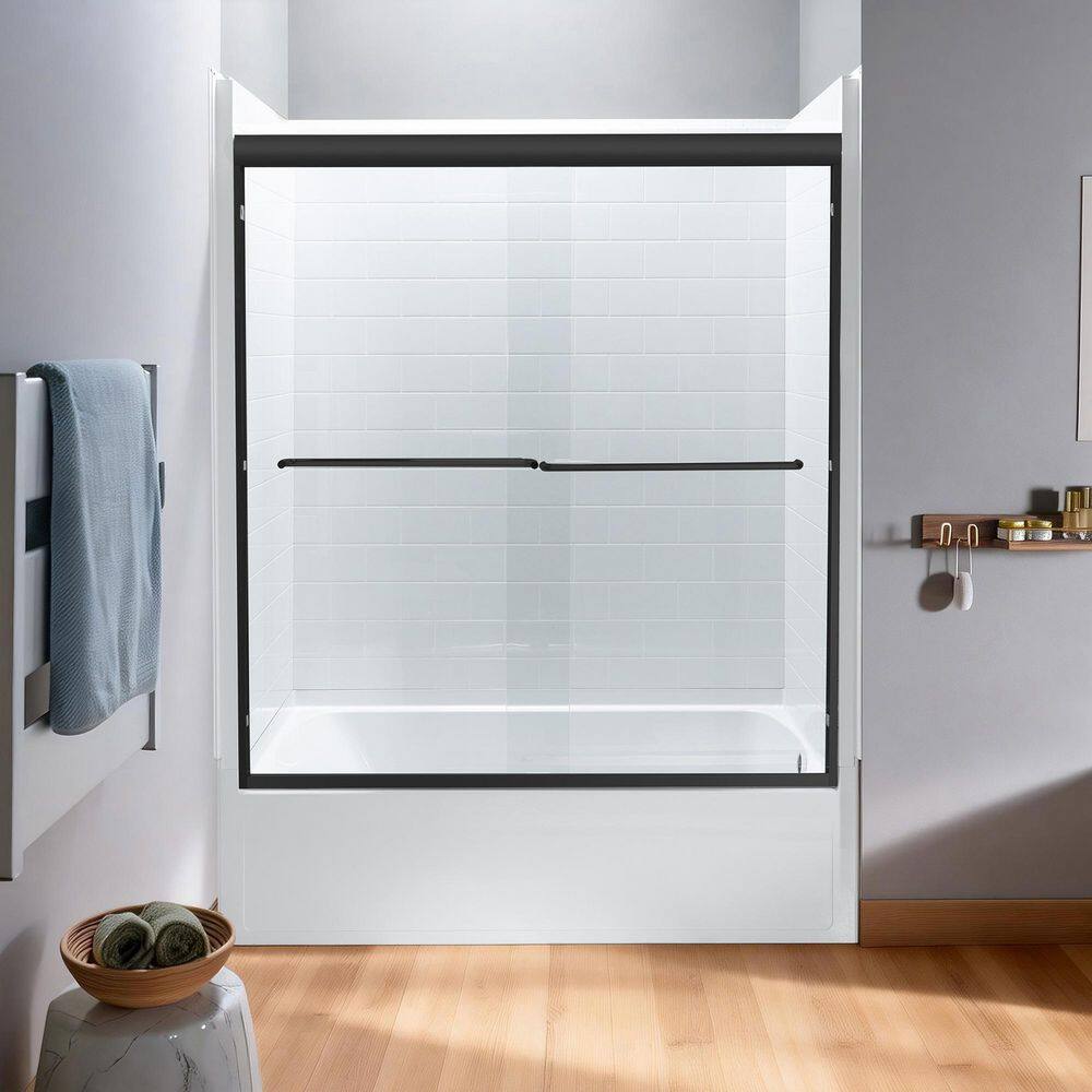56-60 in. W x 60 in. H Double Sliding Framed Tub Door in Matte Black Finish with 1/4 in. Clear Glass price history on PriceWatchPro