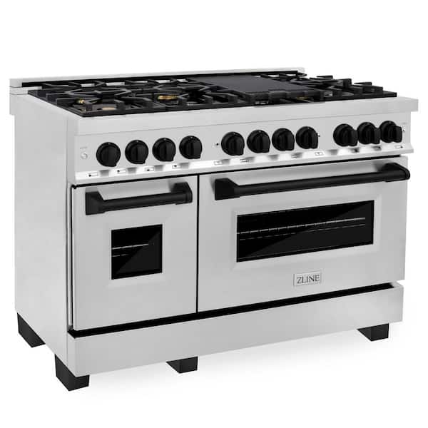 ZLINE Kitchen and Bath Autograph Edition 48 in. 7 Burner Double Oven Dual Fuel Range in Stainless Steel and Matte Black