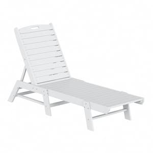 Laguna White Fade Resistant HDPE All Weather Plastic Outdoor Patio Reclining Chaise Lounge Chair with Adjustable Back