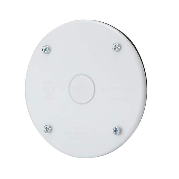 Commercial Electric - 4 in. Round Blank Non-Metallic Weatherproof Cover, White