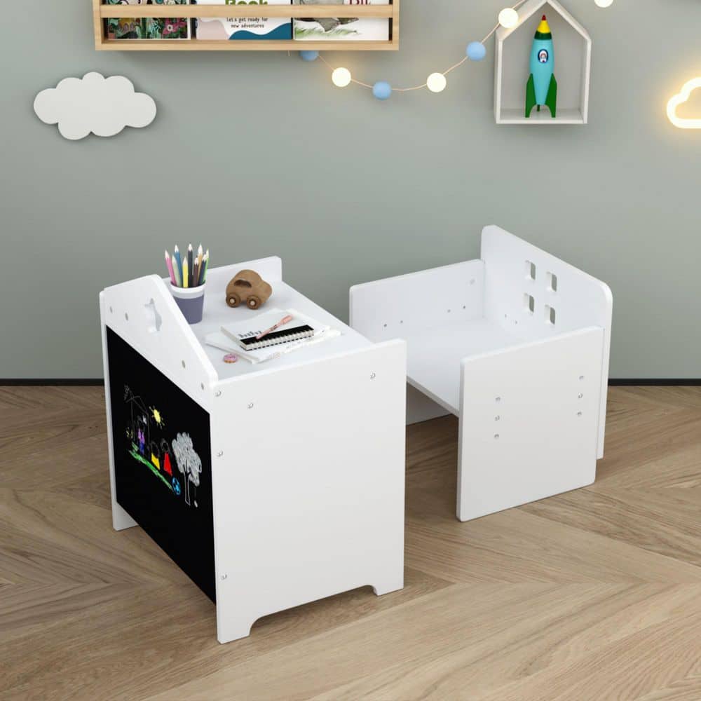 Kids Wooden Montessori Table and Chair Set, Toddler Activity Table Step Stools (5 ft. Reach Height) price history on PriceWatchPro