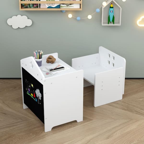 Kids Wooden Montessori Table and Chair Set, Toddler Activity Table Step Stools (5 ft. Reach Height)