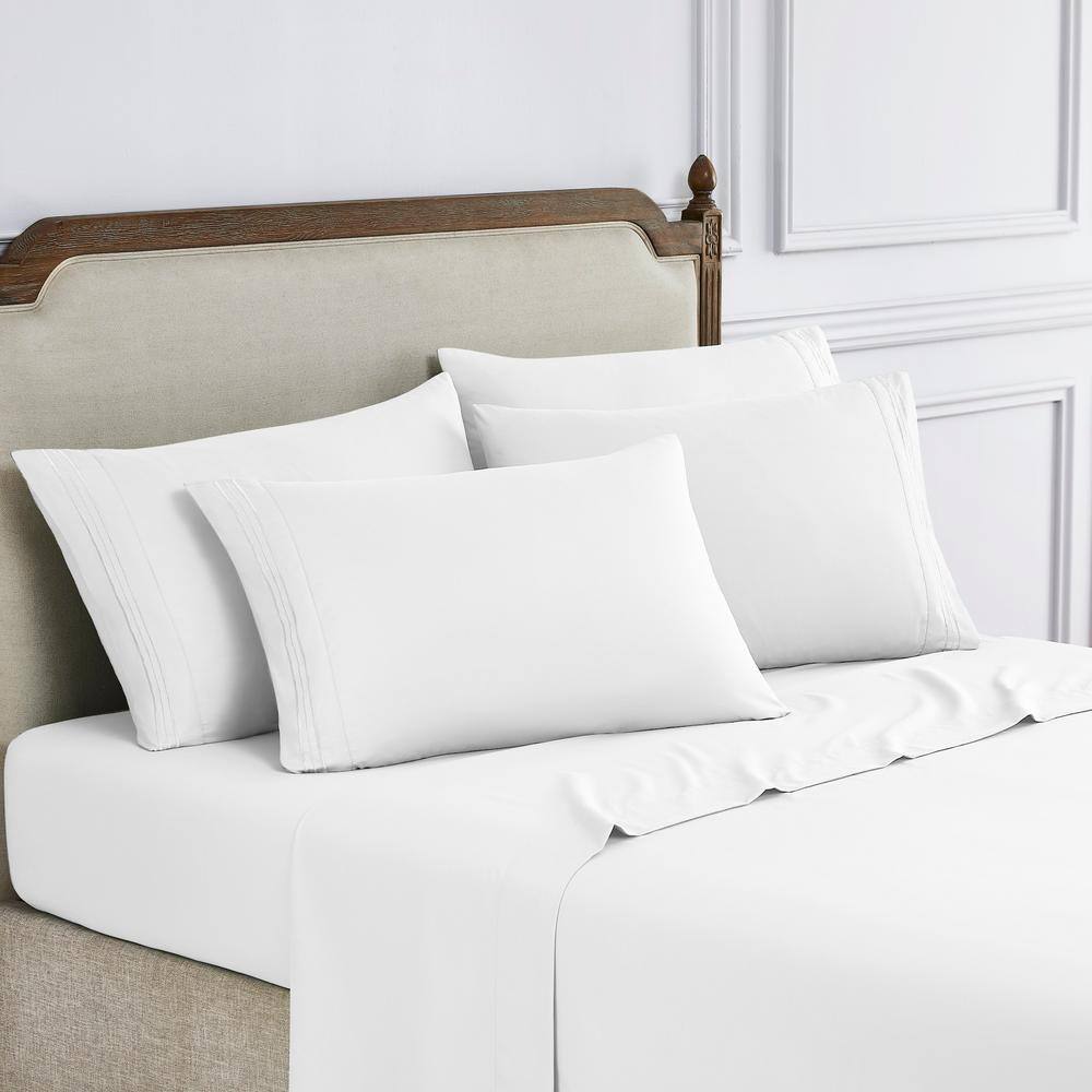 Queen White Deep Pocket Microfiber 6-Piece Sheet Set
