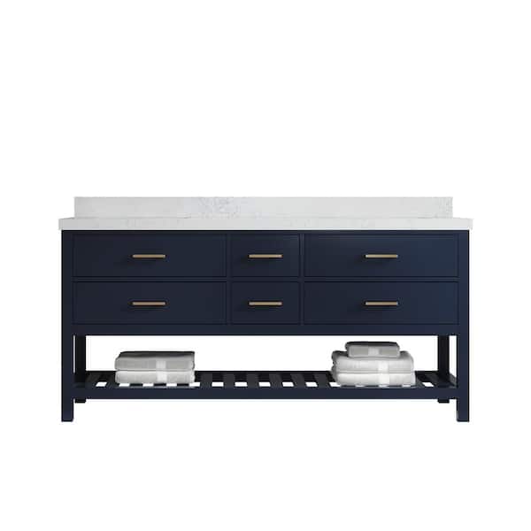 Willow Collections Parker 72 in. W x 22 in. D x 36 in. H Double Sink Bath Vanity in Navy Blue with 2 in. Empira Quartz Top