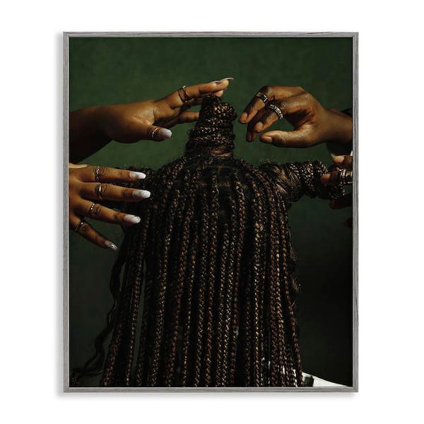 Stupell Industries Women Braiding Hair by Oladimeji Odunsi Gray Framed People Giclee Art Print 14 in. x 11 in.