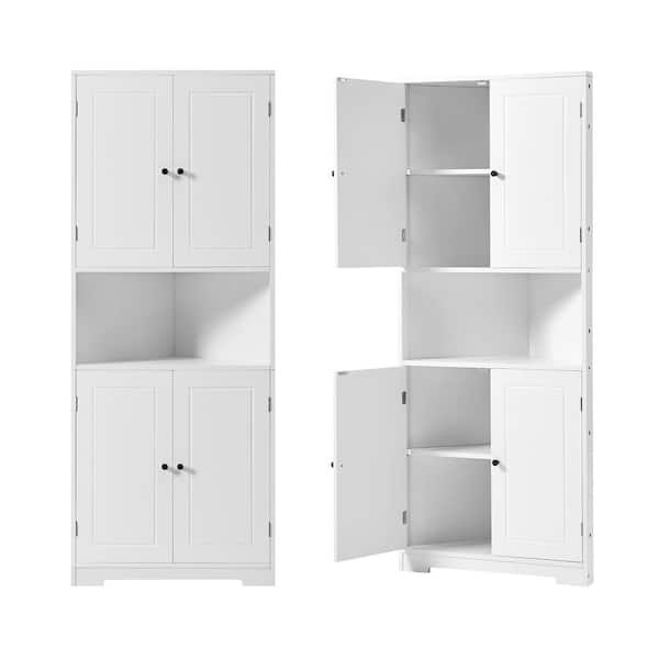 Cesicia 25 in. W x 18 in.D x 63 in.H White White Freestanding Corner Linen Cabinet with Adjustable Shelf & Anti-toppling Device