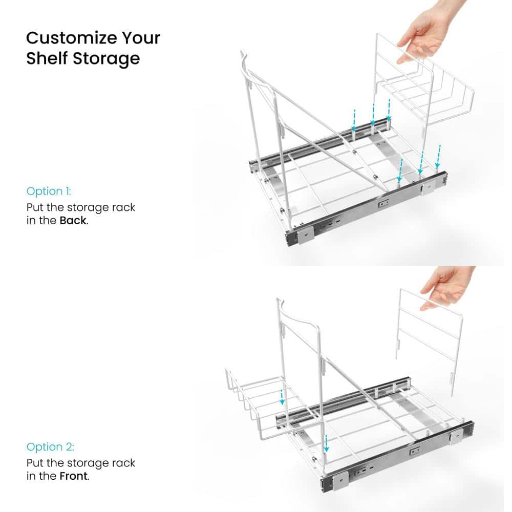 Adjustable White Plastic Pull-Out Under Sink Trash Can Frame