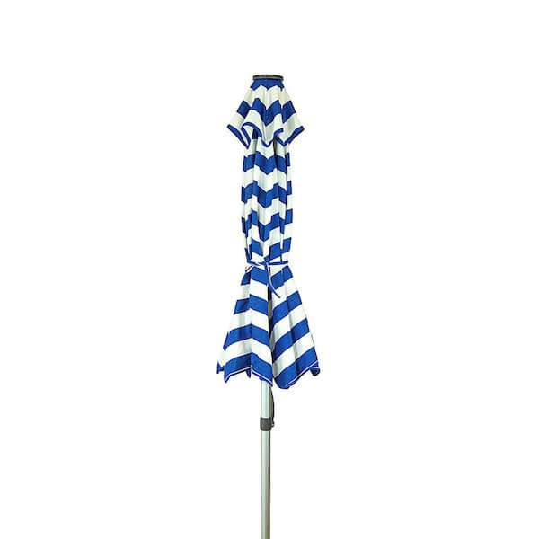 Italian 6.5 ft Cabana Stripes Royal Blue and White Patio Umbrella with Tilt 