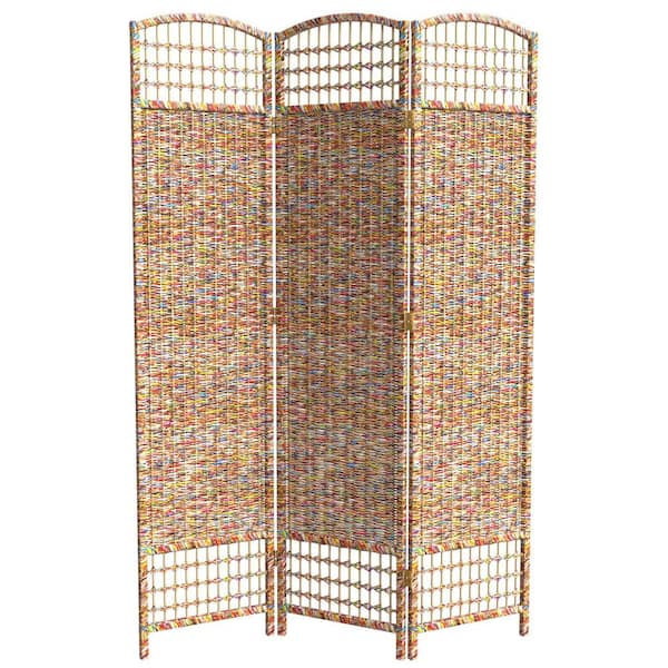 RED LANTERN 5.5 ft. Multi Color 3-Panel Recycled Magazine Room Divider