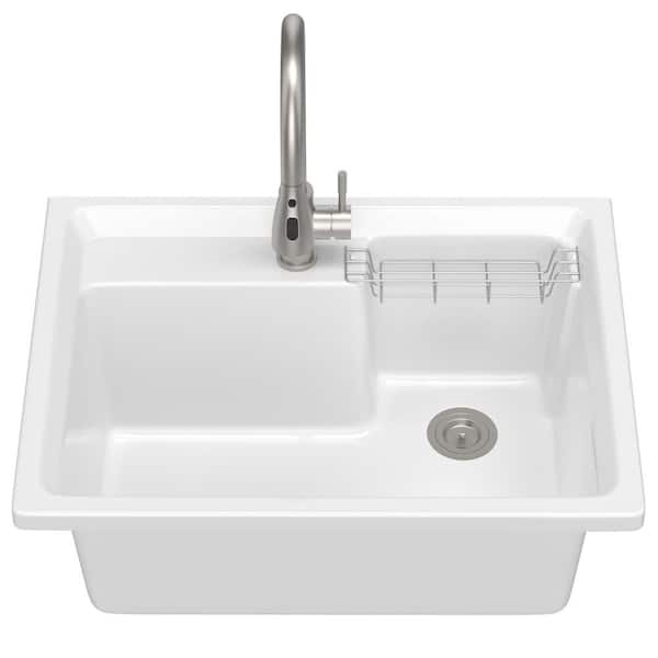 30 in. D x 22 in. W x 11 in. H Drop-in Laundry/Utility Sink Basin Only No Cabinet in White withHot and Cold Water Faucet