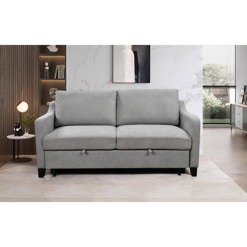 69 in. Gray 3 in 1 Convertible Polyester Queen Size Sleeper Sofa Bed with Reclining Backrest -  sumyeg, SY-HH-42011