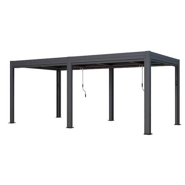 HOMMOW 10 ft. x 20 ft. Outdoor Pergola with Auto Roof & Curtains, Patio Pergola with Light String & Remote Controller, Black