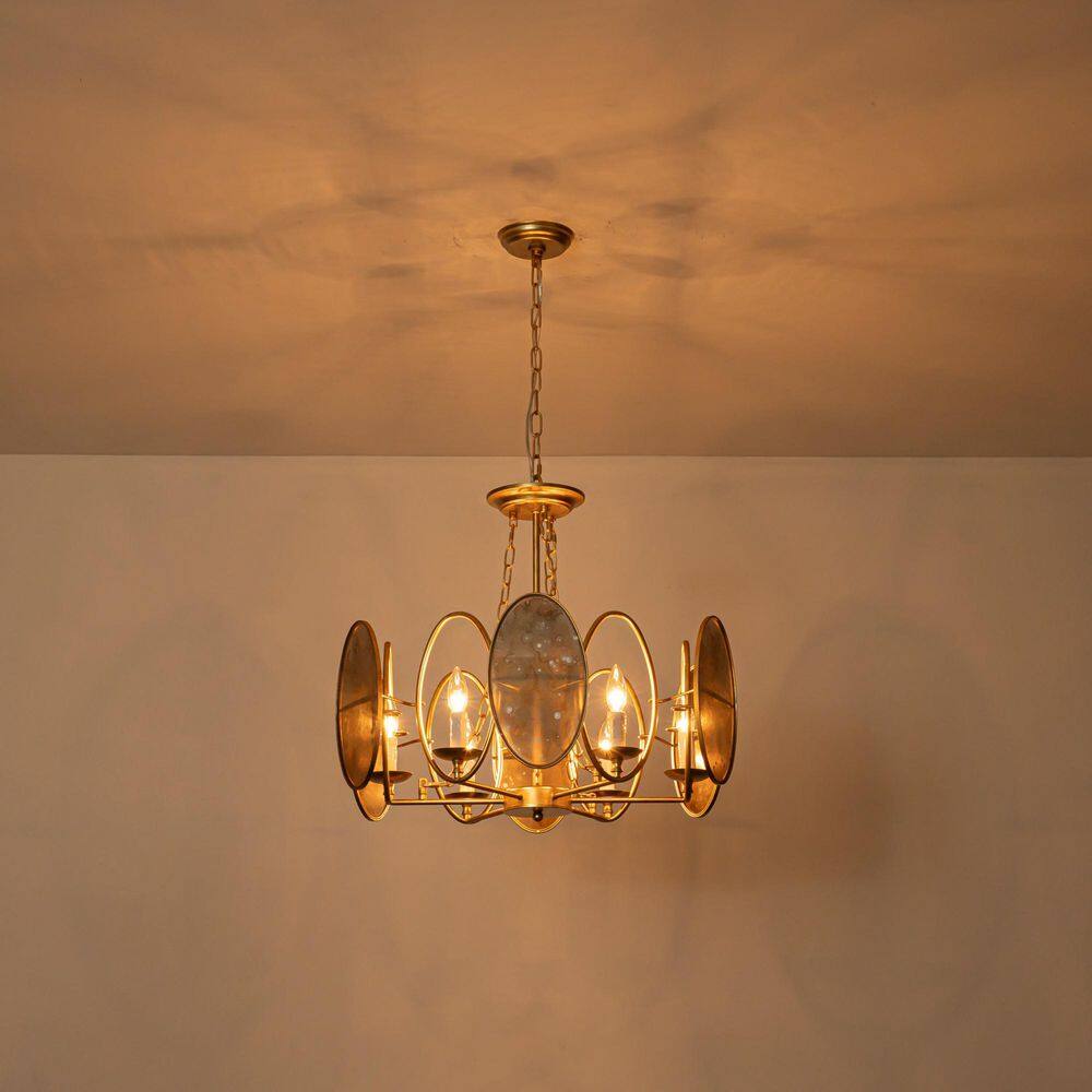 Alan 6-Light Mid-Century Modern Antique Gold Chandelier with Distressed Mirror Panels for Living Room Dining Room price history on PriceWatchPro