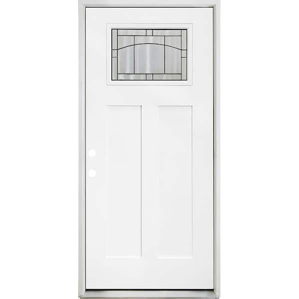 Legacy 34in. x 80in. 1/4-Toplite Knox Decorative Glass RHIS Primed Unfinished Fiberglass Prehung Front Door w/4 in. Jamb