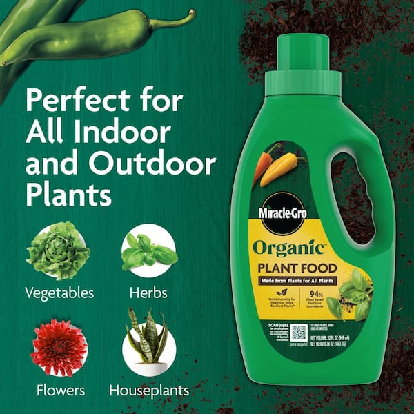 Miracle-Gro - Organic Plant Food 32 Oz., All Purpose, Feeds Instantly, Use with Container Plants and In Gardens, 1.4 - 0.5 - 1