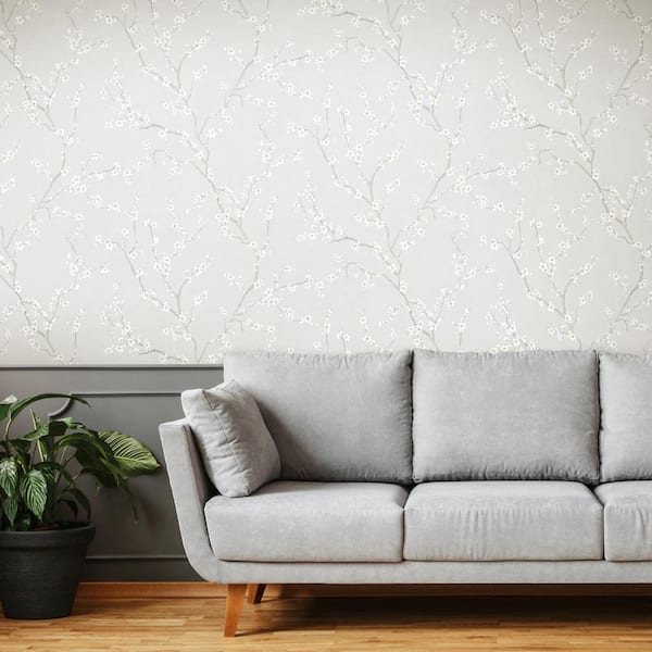 Grey Cherry Blossom Vinyl Peel & Stick Wallpaper Roll (Covers 28.18 Sq. Ft.)
