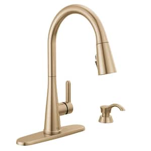 Greydon Single Handle Pull-Down Sprayer Kitchen Faucet with Shield Spray and Soap Dispenser in Champagne Bronze