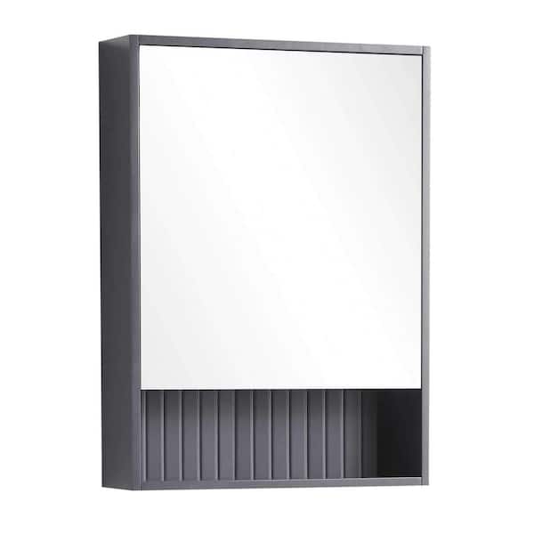 FINE FIXTURES Venezian 22 in. W x 29.5 in. H Small Rectangular Rock gray wooden Surface Mount Medicine Cabinet with Mirror