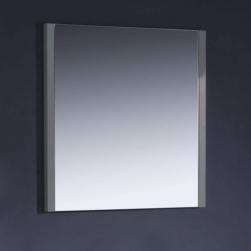 Sleek 32" Square Gray Wood Framed Bathroom Vanity Mirror