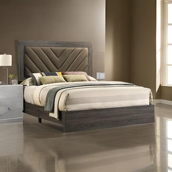 Cato Gray and Brown Wood Frame Queen Size Platform Bed