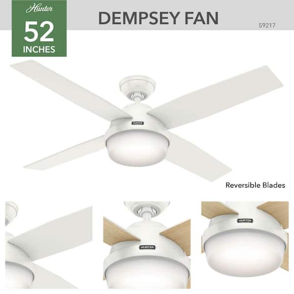 Hunter - Dempsey 52 in. LED Indoor Fresh White Ceiling Fan with Light Kit and Universal Remote
