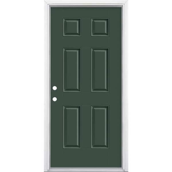 36 in. x 80 in. 6-Panel Right-Hand Inswing Painted Smooth Fiberglass Prehung Front Exterior Door with Brickmold
