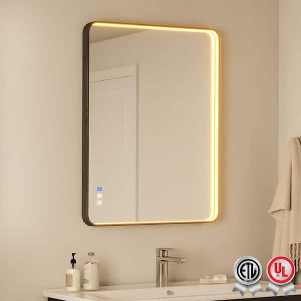 waterpar Frame Light 36 in. W x 28 in. H Rectangular Aluminum Framed Anti-Fog LED Wall Bathroom Vanity Mirror in Black