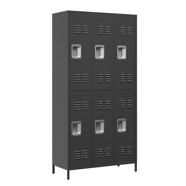 4-Tier 72 in. H Metal Heavy-Duty Storage Cabinet Locker in Black with Key, 6-Door and 12-Compartment