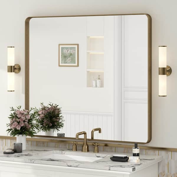 40 in. W x 36 in. H Rectangular Tempered Glass and Aluminum Alloy Framed Wall Bathroom Vanity Mirror in Brushed Bronze