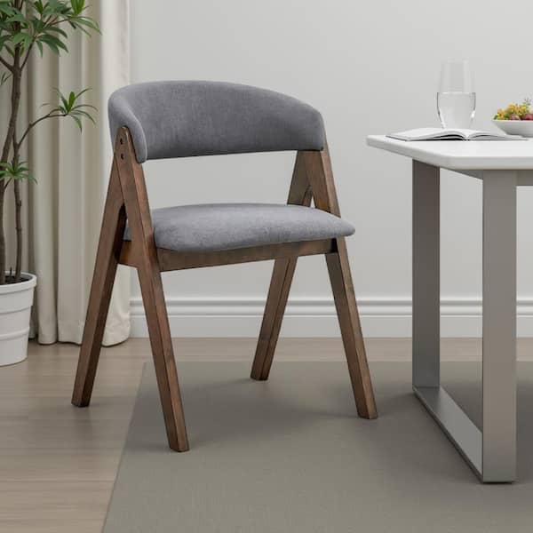Benjara Koko Walnut Brown and Gray Fabric Solid Back Dining Chair (Set of 2)
