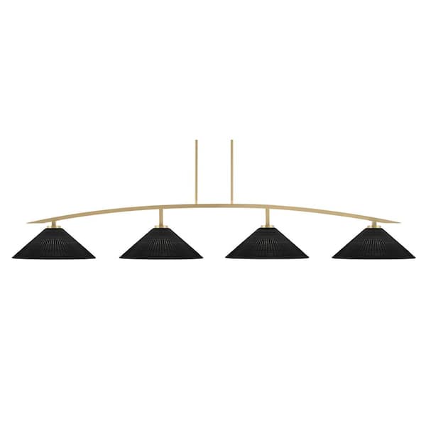 Siena 4-Light New Age Brass Billiard Light with 16 in. Black Matrix Glass Shades, no bulbs included