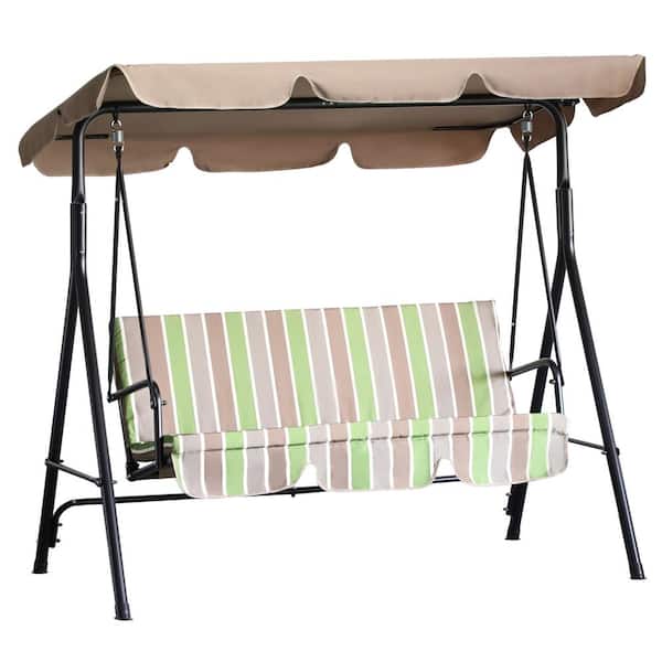 Sudzendf 3-Person Metal Outdoor Patio Swing Chair with Multicolor Removable Cushion and Gray Adjustable Tilt Canopy