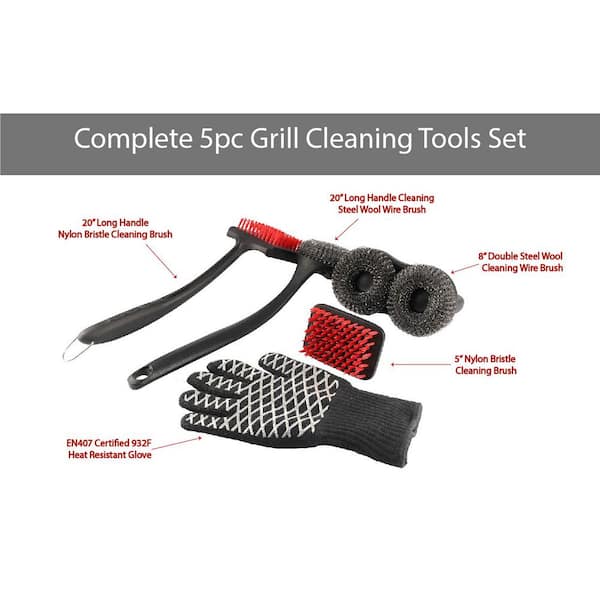 5 Piece BBQ Cleaning Kit-Safe Bristle & Wire Free Power Grill