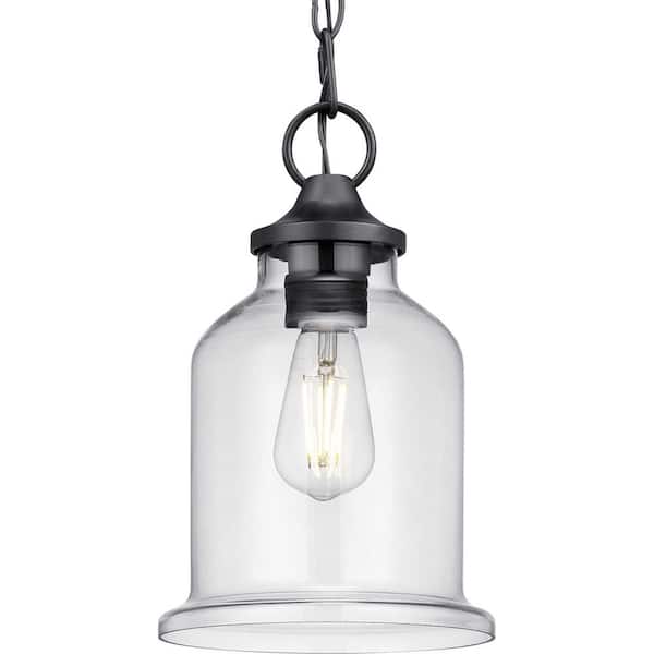 Progress Lighting Lindberry 1-Light Textured Black Outdoor Pendant Light with Clear Glass