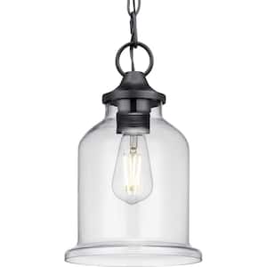 Lindberry 1-Light Textured Black Outdoor Pendant Light with Clear Glass