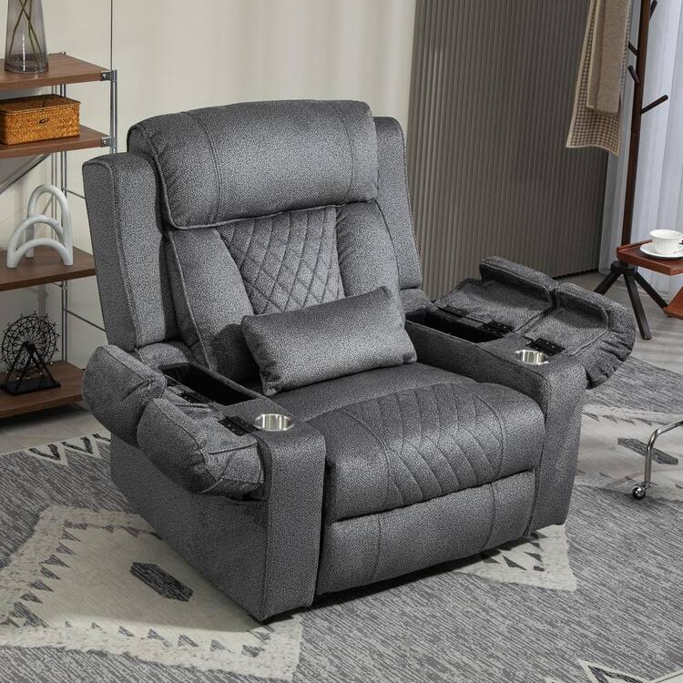 aisword Grey Dual OKIN Motor Chenille Power Lift Recliner with Armrest Storage, Massage and Heating