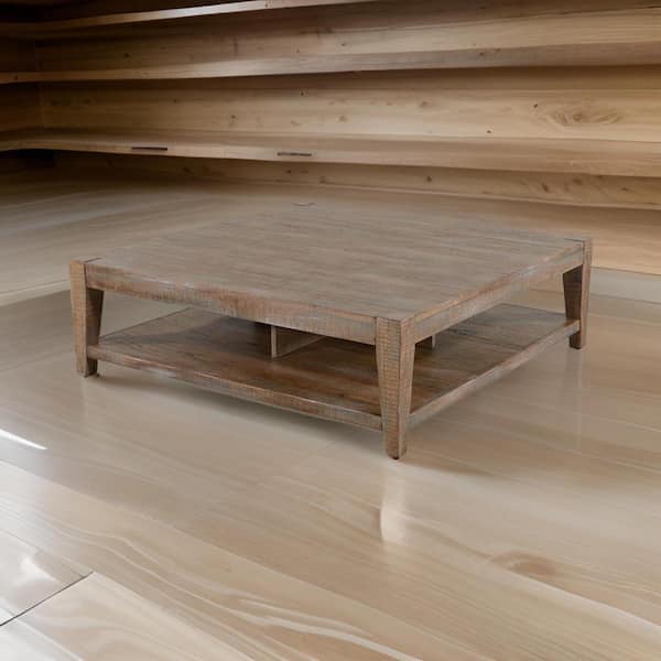 Benjara 48 in. Brown Square Wood Coffee Table BM325487 - The